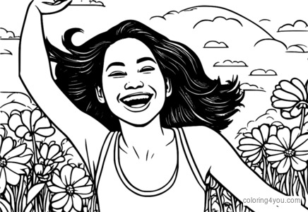 Dibujo para colorear de persona feliz saltando en el aire: edición sonrisa