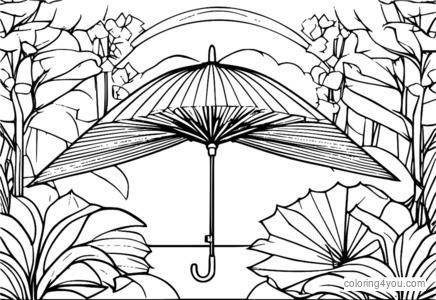 A stylish Japanese origami umbrella coloring page