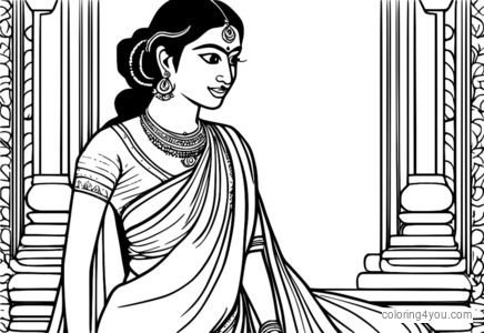 Mulher vestindo um saree tradicional de Kerala com desenhos complexos