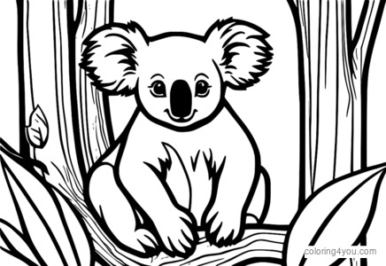 Malvorlagen eines Koalas, der an einem Eukalyptusbaum hängt