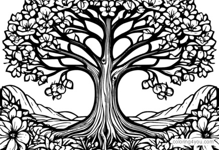 Orange Tree in Bloom Coloring Page