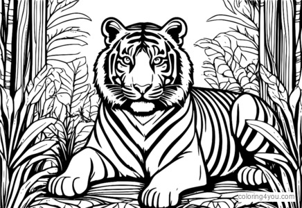 Tigre majestoso escondido em uma vegetação rasteira da selva