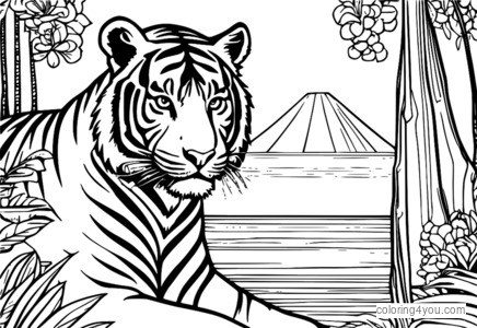 Coloriage Tigre Dieu de la Protection (Asie du Sud-Est)