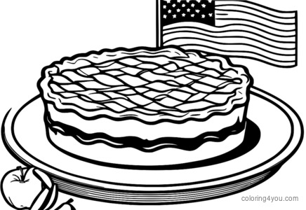 White at red apple pie coloring page para sa US Independence Day