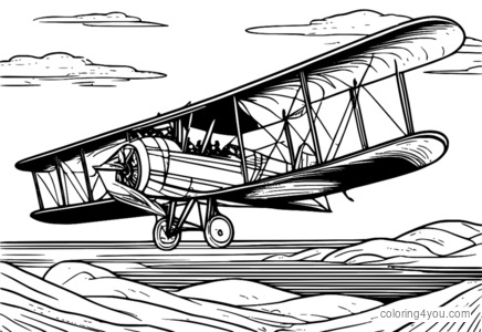 página para colorir da aeronave dos irmãos Wright decolando