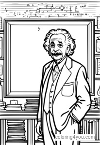 Omaľovánka Albert Einstein s fyzikálnou rovnicou