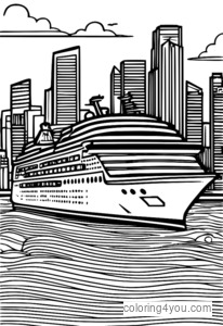 Cruise ship in the city coloring page