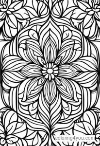 Floral geometric pattern coloring page with symmetrical design and lines