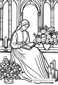 Florence Nightingale reading to wounded soldiers coloring page