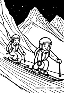 Groep kinderen skiën van een besneeuwde berg