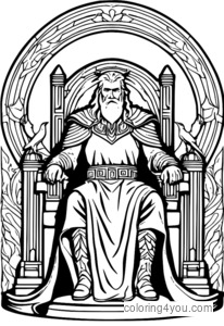 Odin está sentado em seu trono, irradiando amor, com dois corvos pousados ​​em seus ombros.