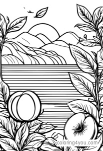 Peach with leaves illustration for definition