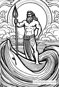 pahina ng pangkulay ng Poseidon, Greek God of the Sea