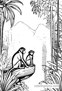 Singe et léopard jouant ensemble dans la forêt tropicale au feuillage dense et au soleil tropical