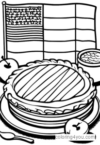 White at red apple pie coloring page para sa US Independence Day