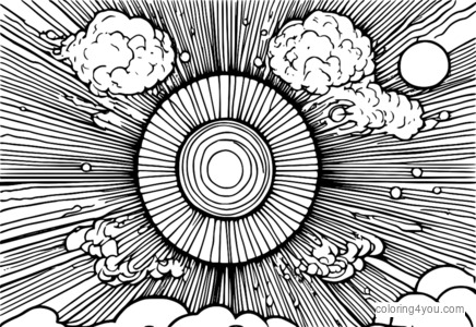 Entities colliding in a cosmic space with massive explosion. Fun coloring page for kids.