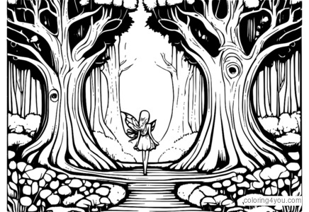 Fairy in lost forest coloring page