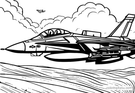 Dibujo de avión de combate, página para colorear para niños