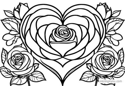 Valentines Day jantung kembang ayu saka roses coloring pages