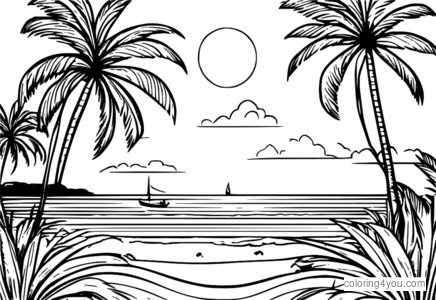 Kids on Beach Coloring Page