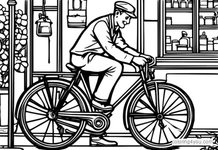 Un meccanico di biciclette sorridente che ripara una bicicletta d'epoca con ruote di grandi dimensioni.