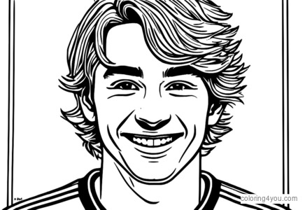 Soccer player portrait coloring page, World Cup, sporty.