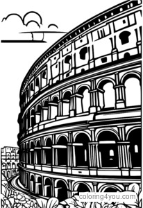 Badiiy tafsilotlar bilan Colosseum rang berish sahifasi