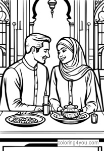 Pareja enamorándose durante el Iftar