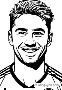 Soccer player portrait coloring page, World Cup, sporty.