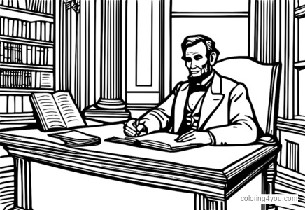 Abraham Lincoln escribiendo un discurso en un escritorio.