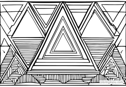 Euclidean coloring page na may mga geometric na pattern at tatsulok at parisukat