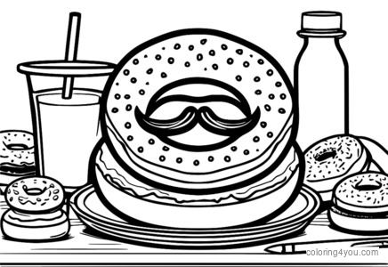 Desenho engraçado de suco de rosquinha para colorir para crianças