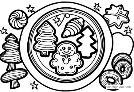 Dibujo para colorear de galleta de jengibre - Delicias navideñas con glaseado y dulces