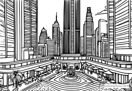 Luxurious hotel skyscraper in city coloring page