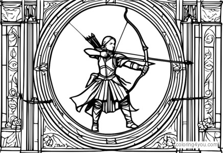 Un archer médiéval avec un arc et une pomme, à l'expression déterminée.