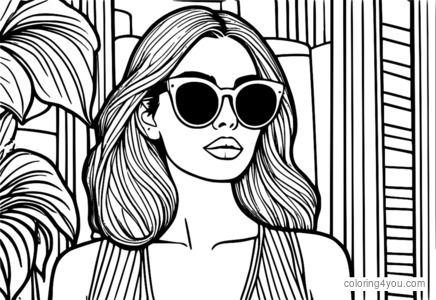 Modern Fashion coloring pages with sunglasses and handbags