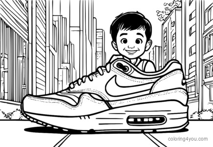 Nike Air Max krossovkalarini kiygan bolaning rang berish sahifasi