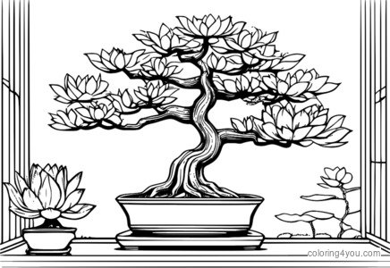 Pagina da colorare di albero bonsai filosofico