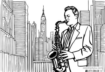 Stan Getz Saxophone գունազարդման էջ երեխաների համար