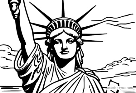 Coloring page of the Statue of Liberty in a watercolor style in New York City