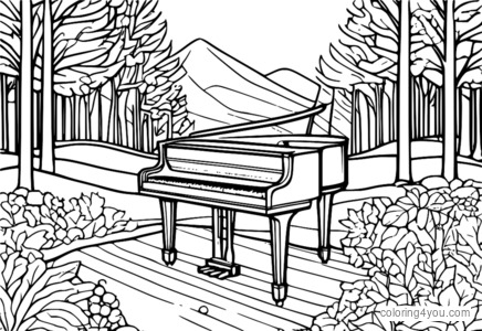 Una tranquila escena de piano invernal con un piano cubierto de nieve.