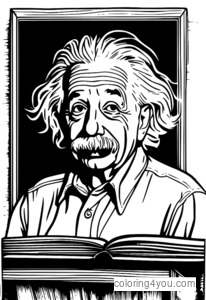 Albert Einstein színező oldal a relativitáselmélettel