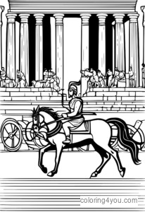 Chariot racing -värityssivu, muinaiset olympialaiset