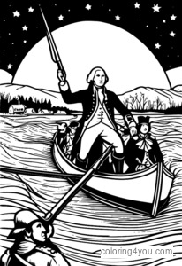 Heldenhaftes Bild von George Washington, wie er in einer historischen Weihnachtsnacht den eisigen Delaware River überquert