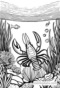 Coloriage - Homard dans un récif de corail