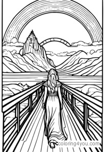 Frigga coloring page, Norse goddess, Bifrost bridge, rainbow, love goddess