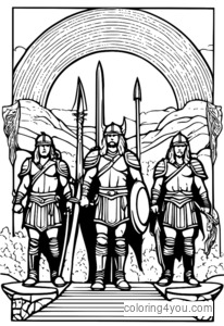 Valhalla coloring page, Norse mythology, Bifrost bridge, rainbow, mandirigma