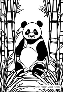 Panda segurando uma placa de Salve-me em uma floresta de bambu