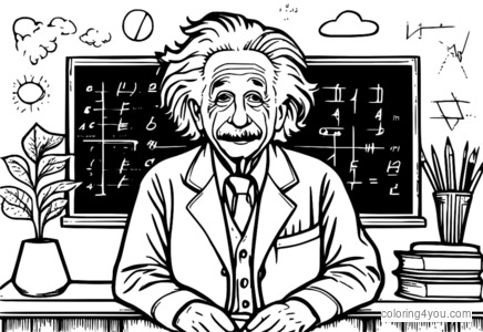 Albert Einstein pagina da colorare con equazioni matematiche