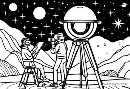 Astronomers viewing the stars through a telescope